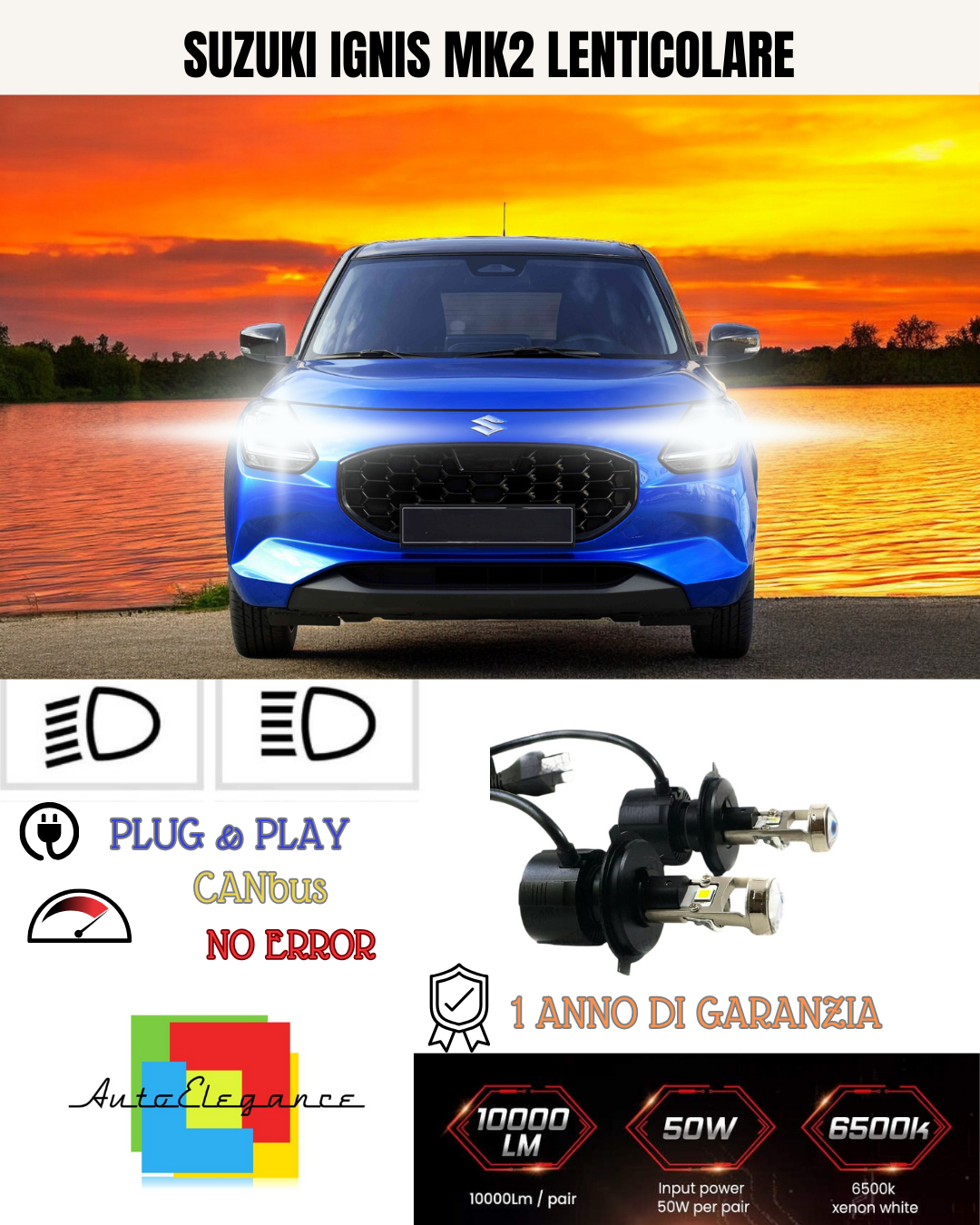 🔥KIT BI-LED H4 SUZUKI IGNIS MK2 6000K BIANCO LENTICOLARE🔥