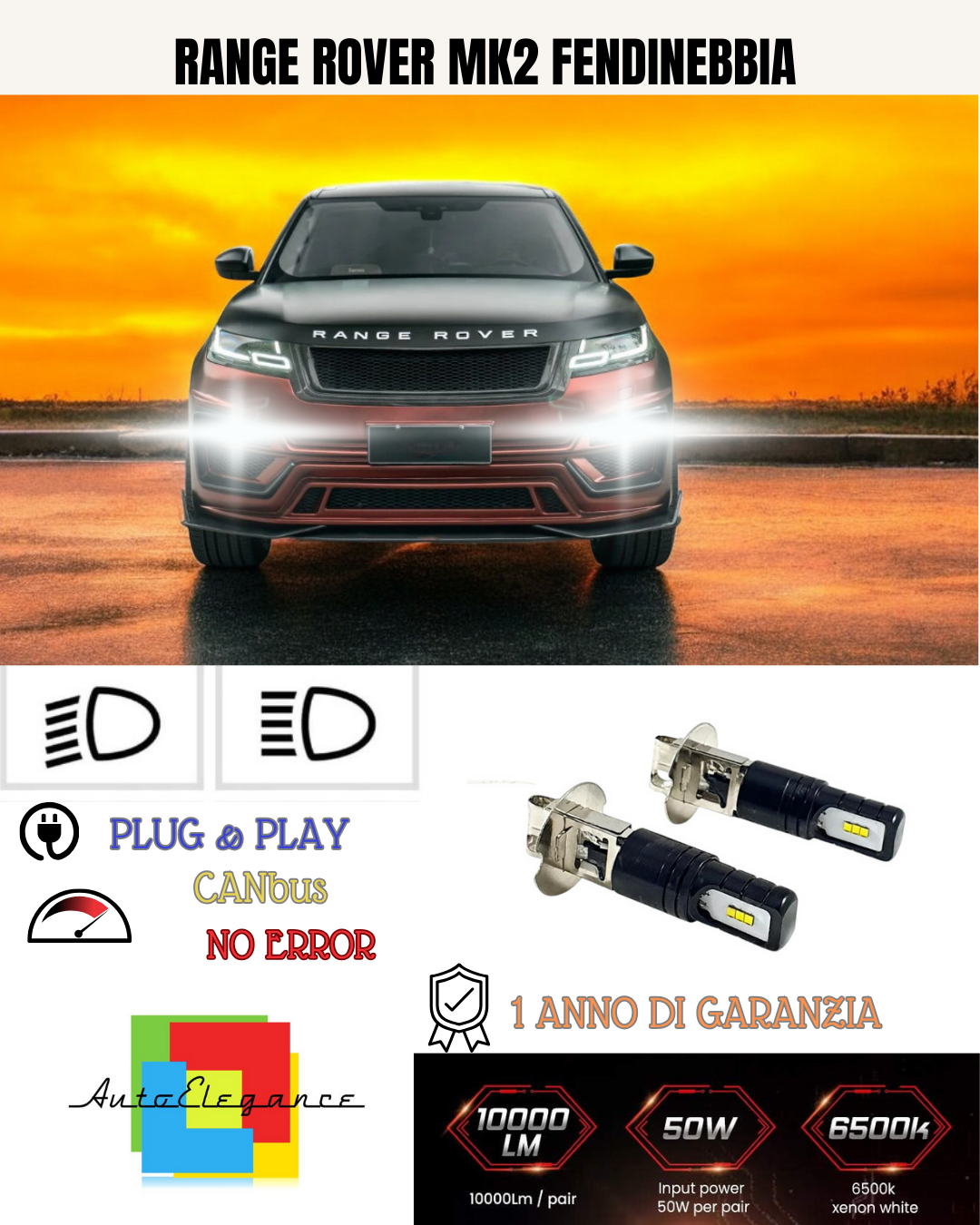 🔥KIT LED H3 RANGE ROVER MK2  6000K BIANCO FENDINEBBIA 🔥
