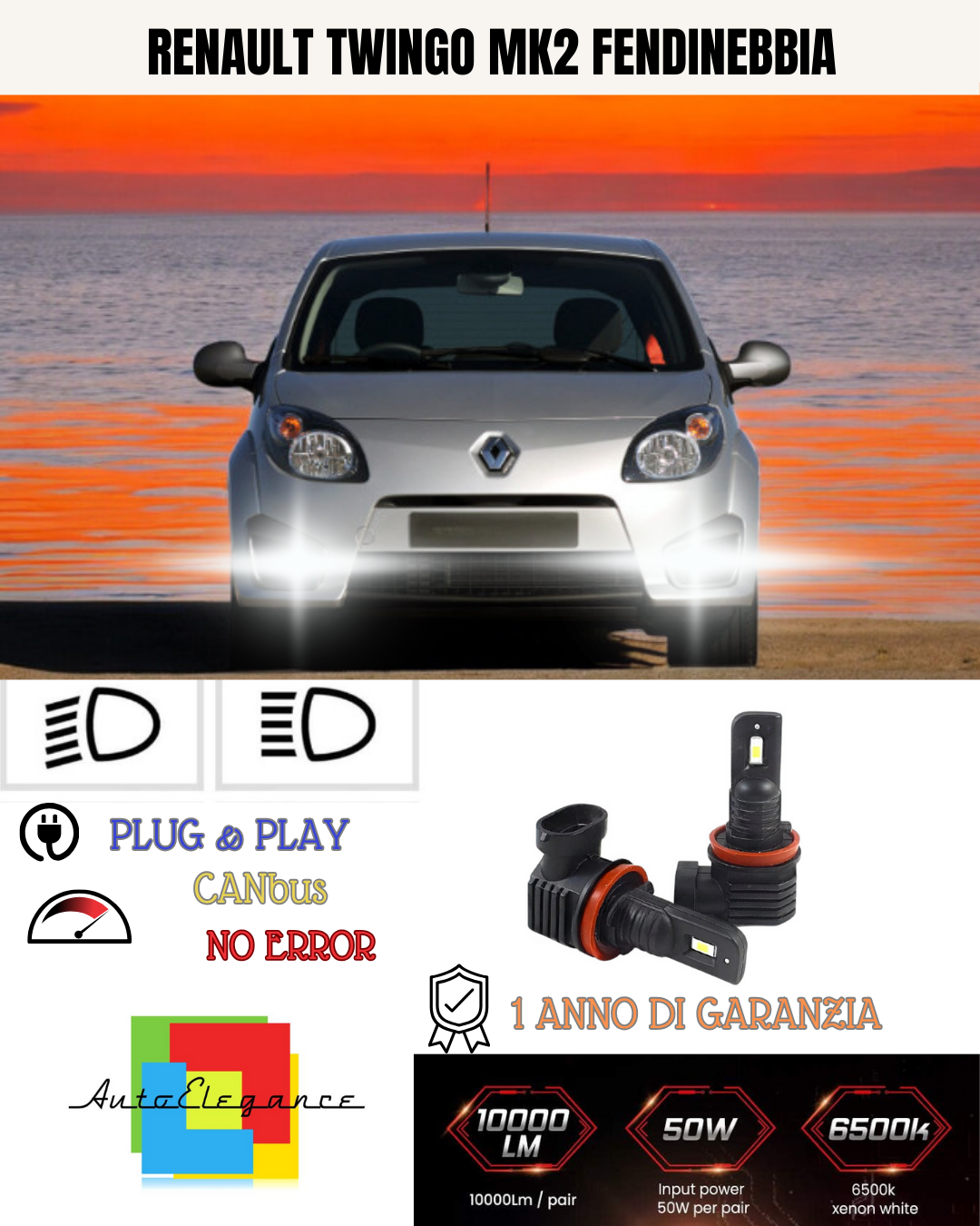 💫KIT LED H11 RENAULT TWINGO MK2 PRE-RESTYLING 6000K BIANCO FENDINEBBIA 💫