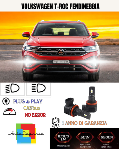 💫KIT LED H8  VOLKSWAGEN T-ROC 6000K BIANCO FENDINEBBIA 💫