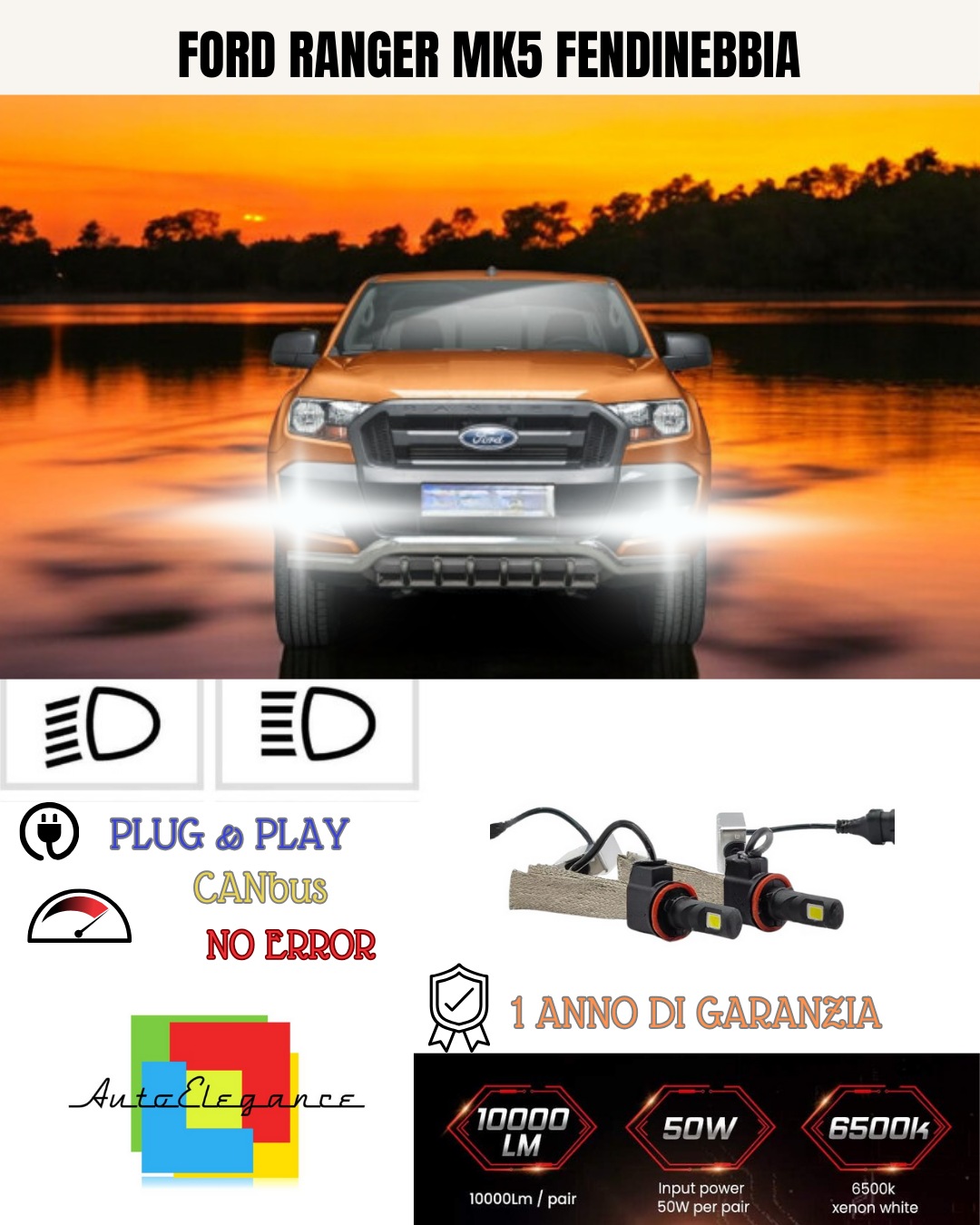 🔥KIT LED H8 FORD RANGER MK5 6000K BIANCO FENDINEBBIA🔥