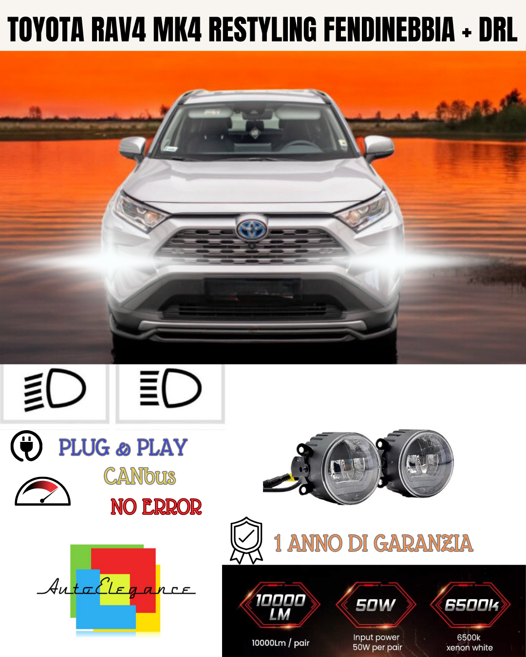 🔥SET PROIETTORI LED TOYOTA RAV4 MK4 RESTYLING NERO FENDINEBBIA + DRL🔥