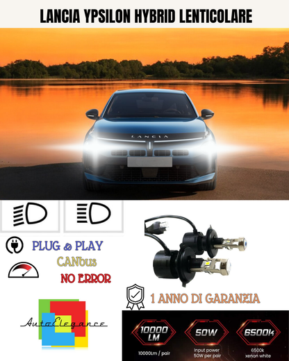🔥KIT BI-LED H4  LANCIA YPSILON HYBRID 6000K BIANCO LENTICOLARE🔥