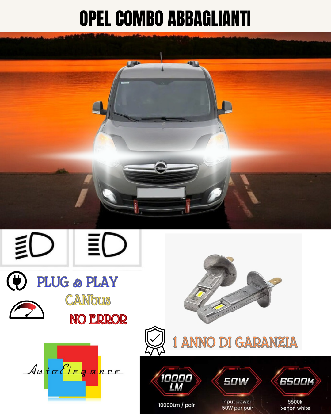 🔥KIT LED H1 OPEL COMBO 6000K BIANCO ABBAGLIANTI🔥