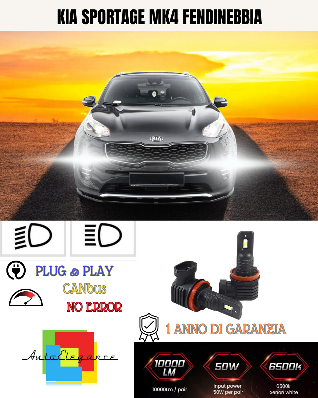 💫KIT LED HB4 KIA SPORTAGE MK4 6000K BIANCO FENDINEBBIA 💫