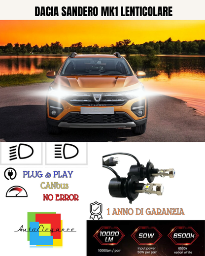 🔥KIT BI-LED H4 DACIA SANDERO MK1 6000K BIANCO LENTICOLARE🔥
