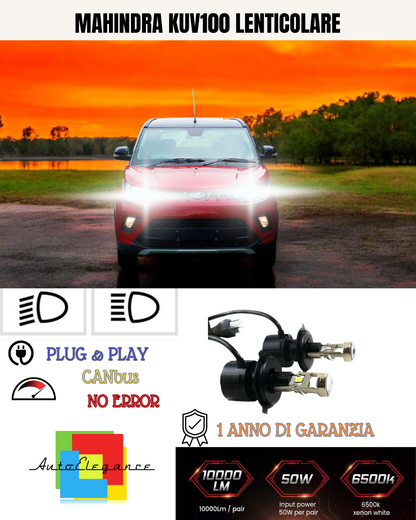 🔥KIT BI-LED H4 MAHINDRA KUV100 6000K BIANCO LENTICOLARE🔥