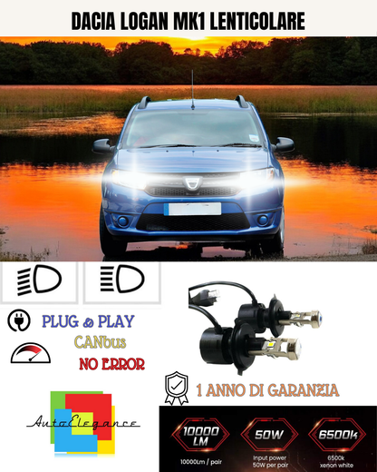 🔥KIT BI-LED H4 DACIA LOGAN MK1 6000K BIANCO LENTICOLARE🔥