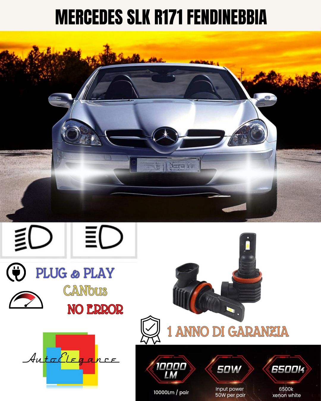 💫KIT LED HB4 MERCEDES SLK R171 6000K BIANCO FENDINEBBIA 💫