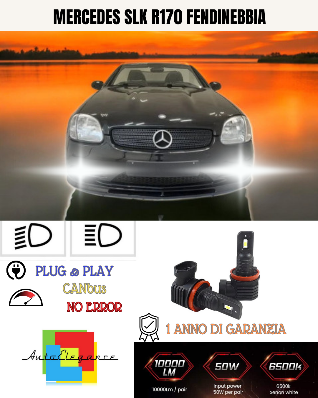 💫KIT LED HB4 MERCEDES SLK R170 6000K BIANCO FENDINEBBIA 💫
