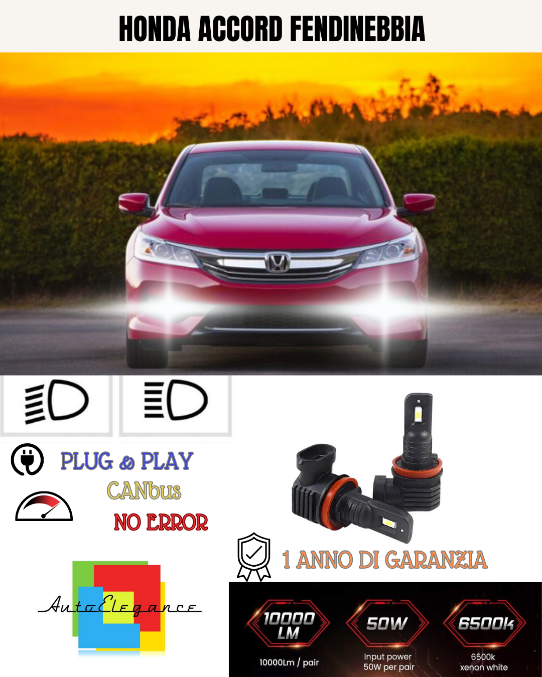 💫KIT LED H11 HONDA ACCORD 6000K BIANCO FENDINEBBIA 💫