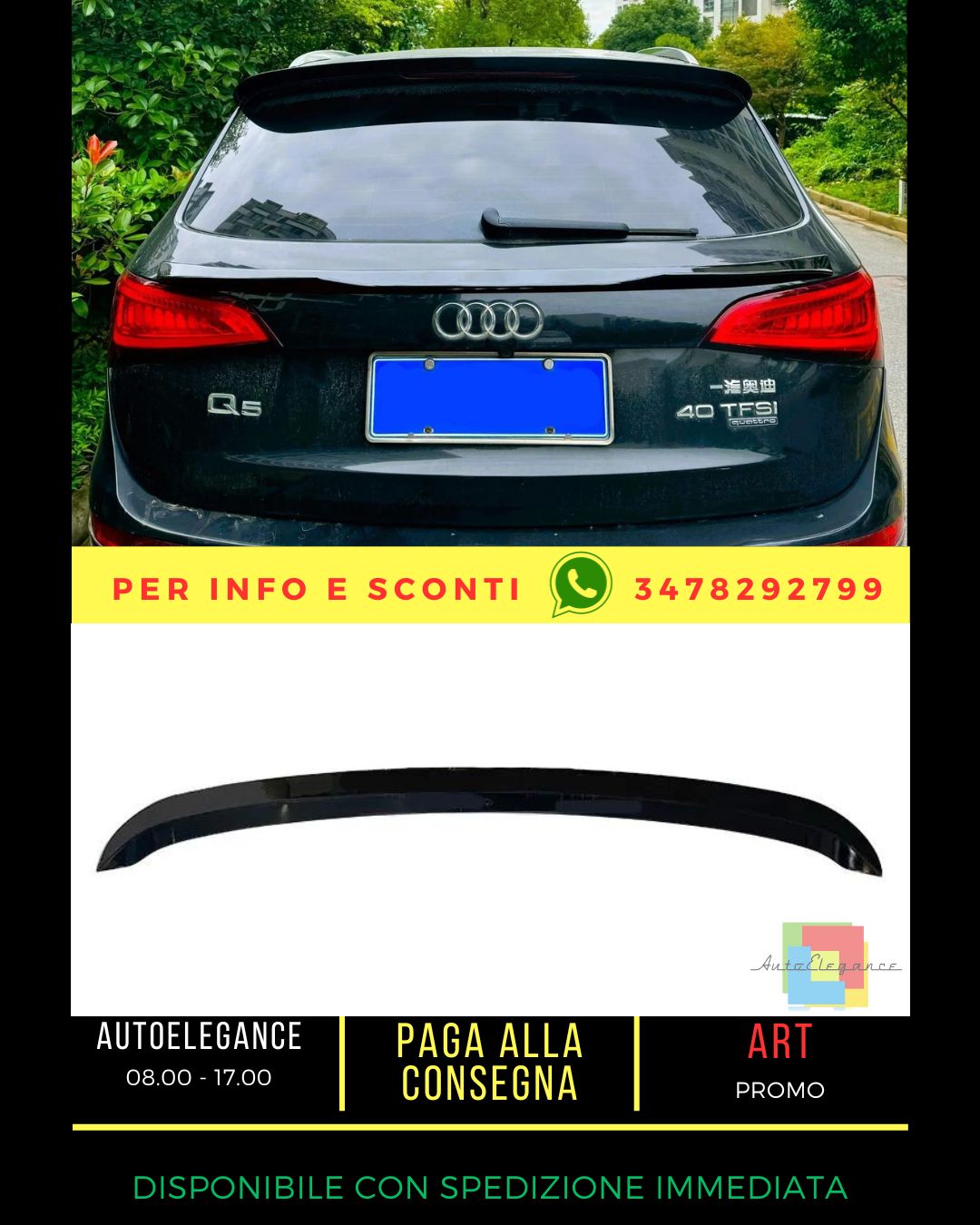 ✨KIT Spoiler Nero Lucido Adatto per Audi Q5 SUV 4X4 2009-2017✨