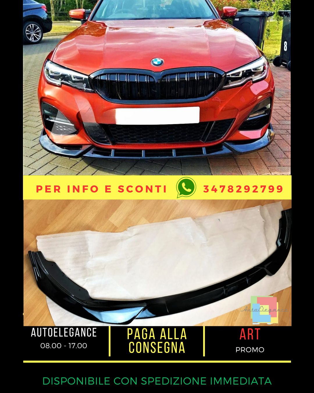 🧡Splitter Nero Lucido Adatto Per BMW Serie 3 G20 G21 M Sport Kit🧡
