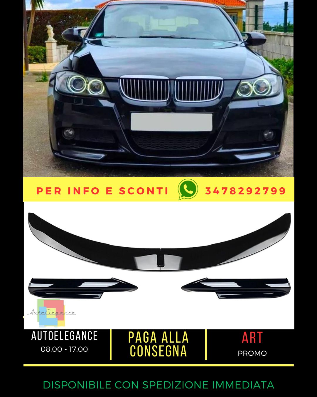 ✨Splitter Nero Lucido Adatto per BMW Serie 3 E90 E91 PRE-LCI M Sport 2004-2008✨