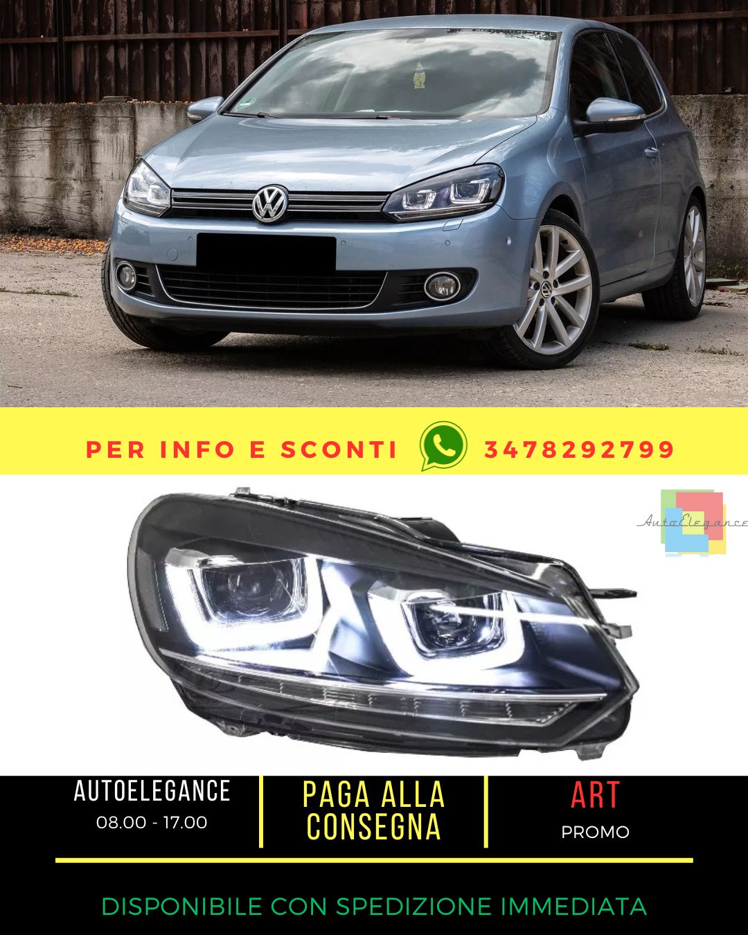 😍Fari per VW Golf 6 VI 08-13 3D DRL U-Golf 7 Look LED che scorre luce di marc😍