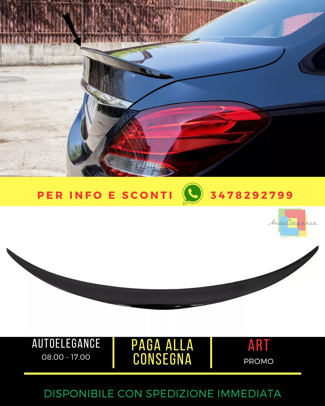 😍Spoiler per bagagliaio per Mercedes Classe C W205 14-18 Design Nero Lucido😍