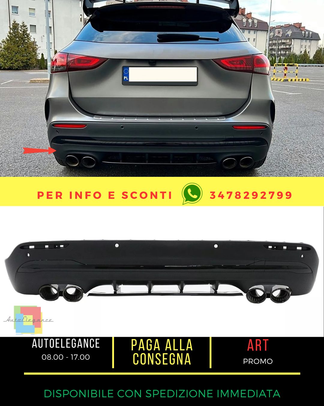 💎Punte del diffusore cromate per Mercedes GLA H247 Sport Line Aero Night Pack💎