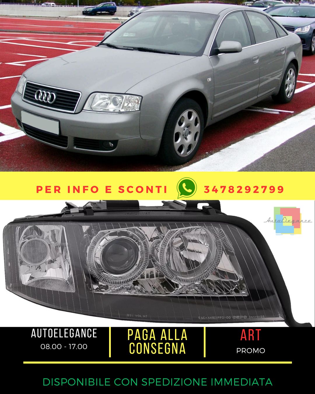 😎Angel Eyes Fari allo Xeno per Audi A6 4B C5 06.2001-05.2004 LHD o RHD Nero-😎