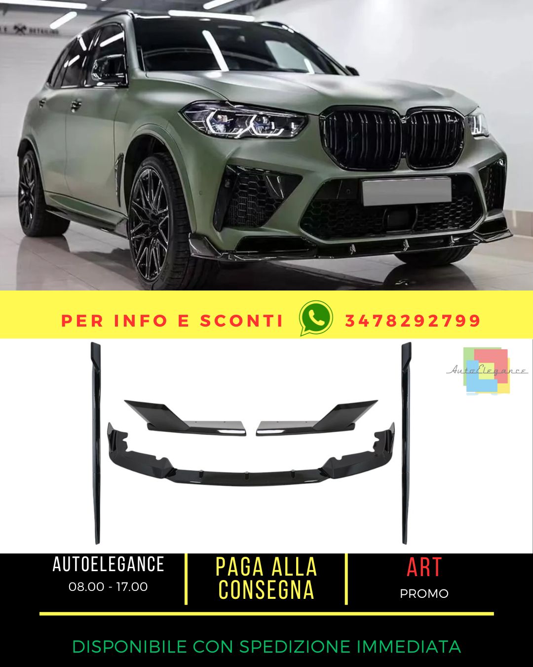 😎Paraurti Aero Kit Labbro Splitter per BMW F95X5M Competition 18+ Nero Lucido😎