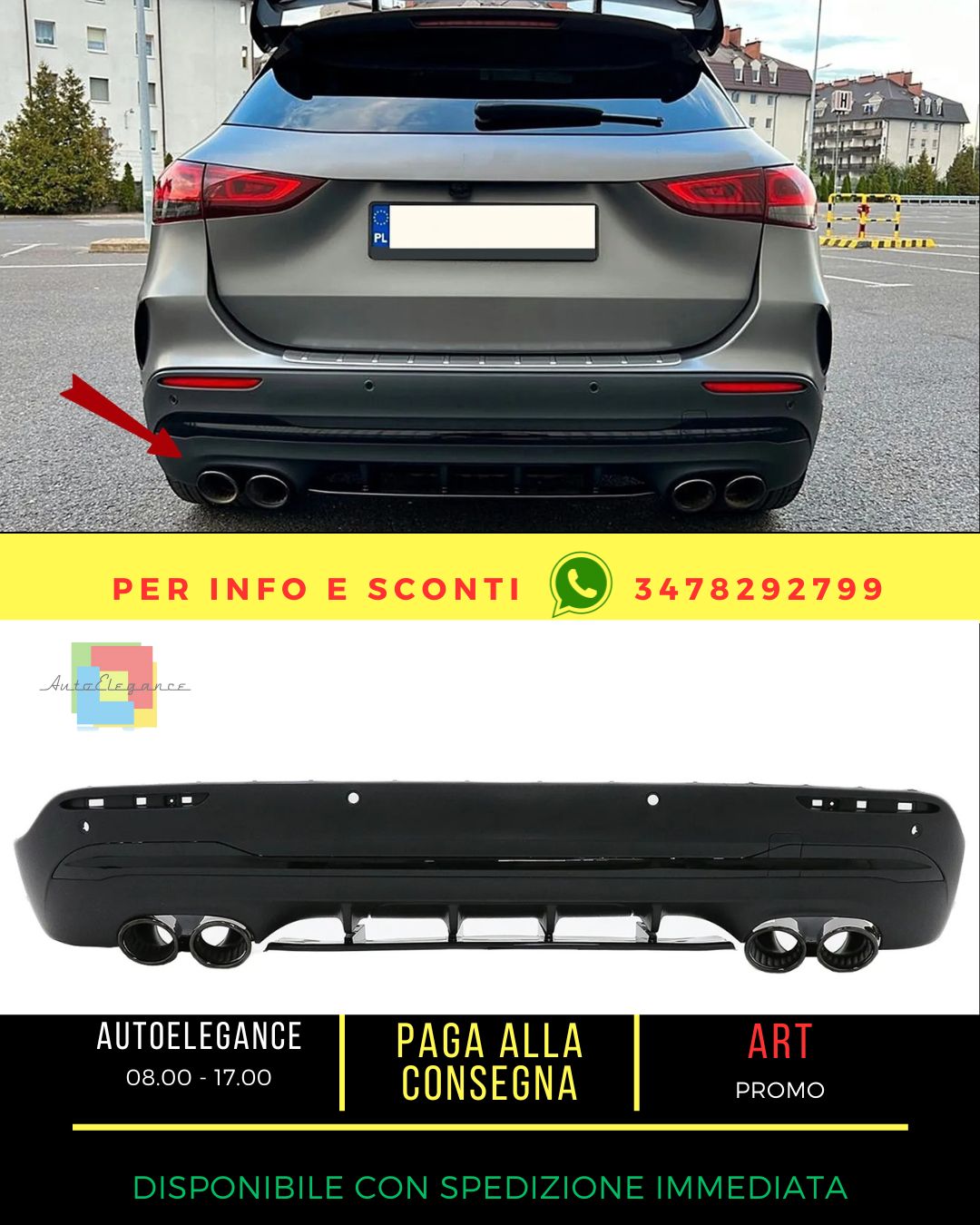 😍Diffusore Cromo Punte Scarico per Mercedes GLA SUV H247 Sport Line Aero 45S 😍