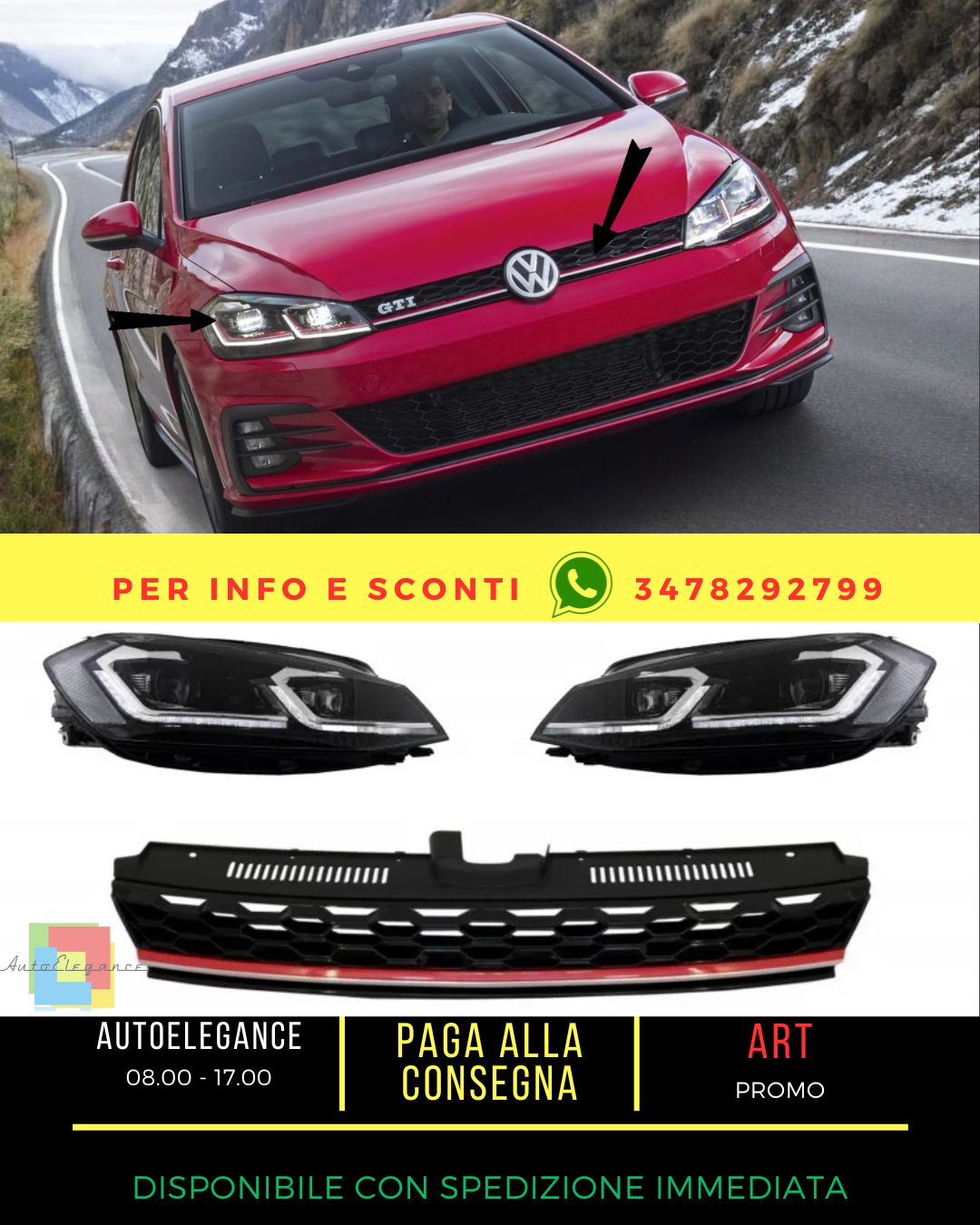 😍Griglia per VW Golf 7.5 Facelift 2017+ GTI Look RHD Fari LED Luci Dinamiche😍