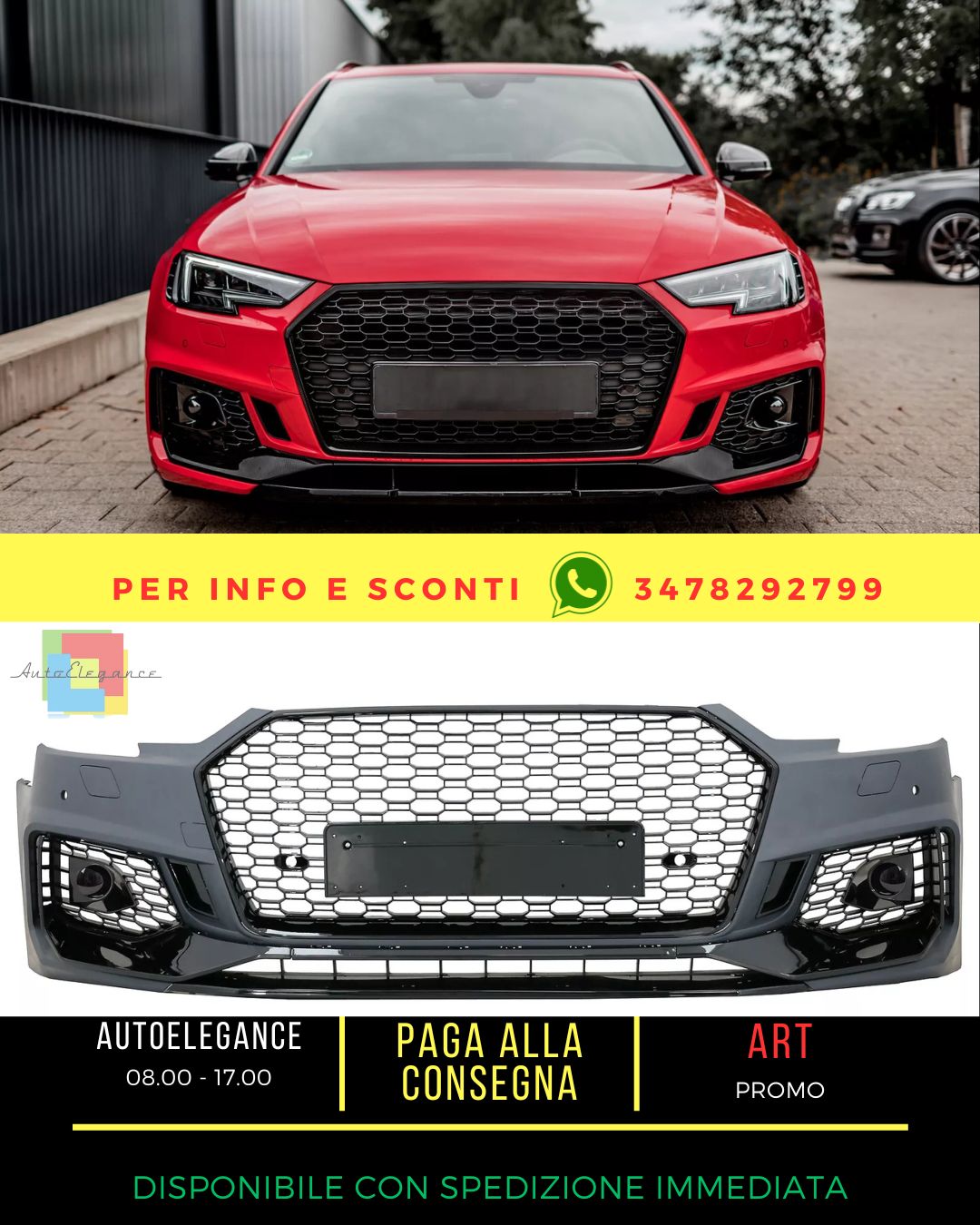 😍Paraurti per Audi A4 B9 8W Limo Avant 16-18 Quattro RS4 Look Griglie😍