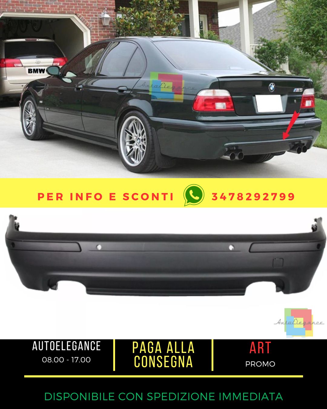 Paraurti posteriore per BMW Serie 5 E39 95-03 Design PDC M5 a doppia uscita