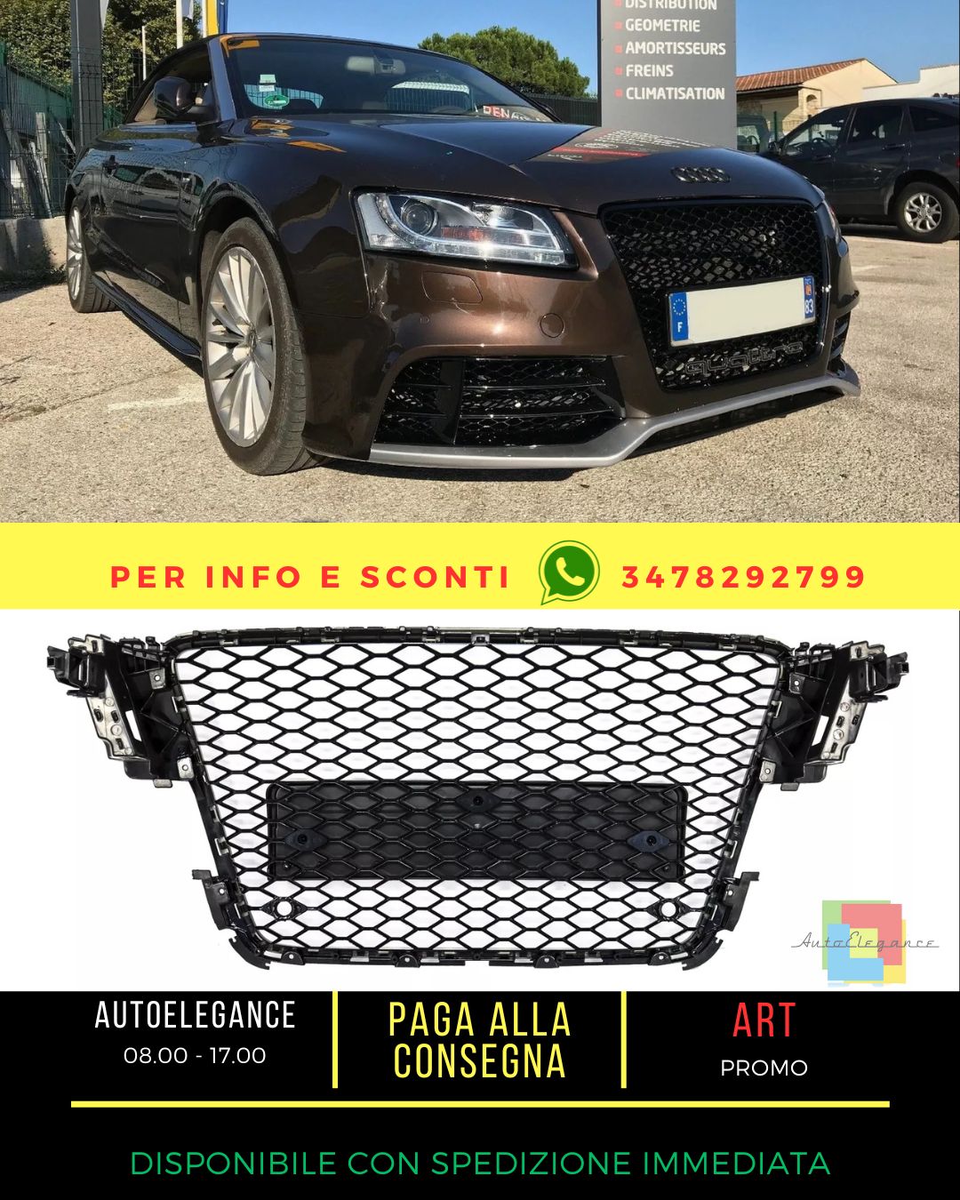 ⭐Griglia per Audi A5 8T 2008-2011 RS5 Look Senza Emblema Nero lucido⭐