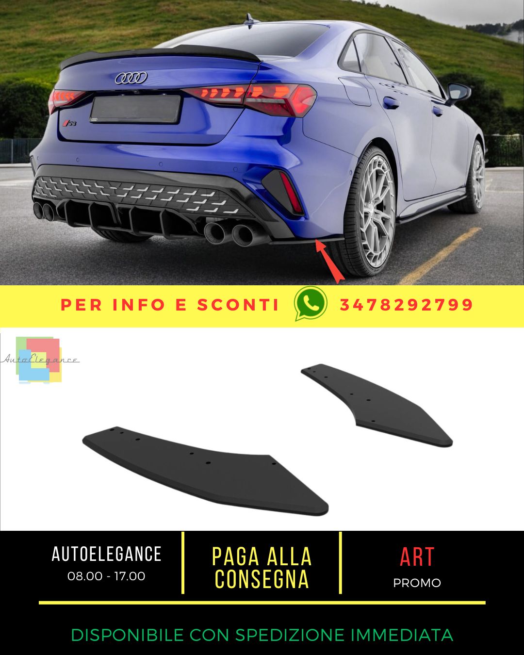 😎Splitter laterali posteriori Street Pro Audi S3 Sedan 8Y Facelift😎