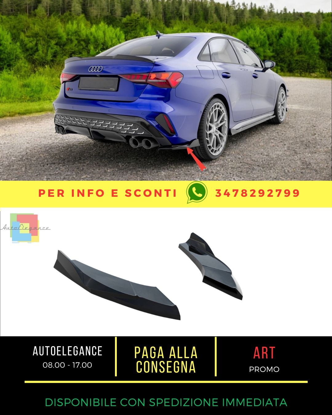 😎Splitter laterali posteriori V.2 adatto per Audi S3 Sedan 8Y Facelift😎