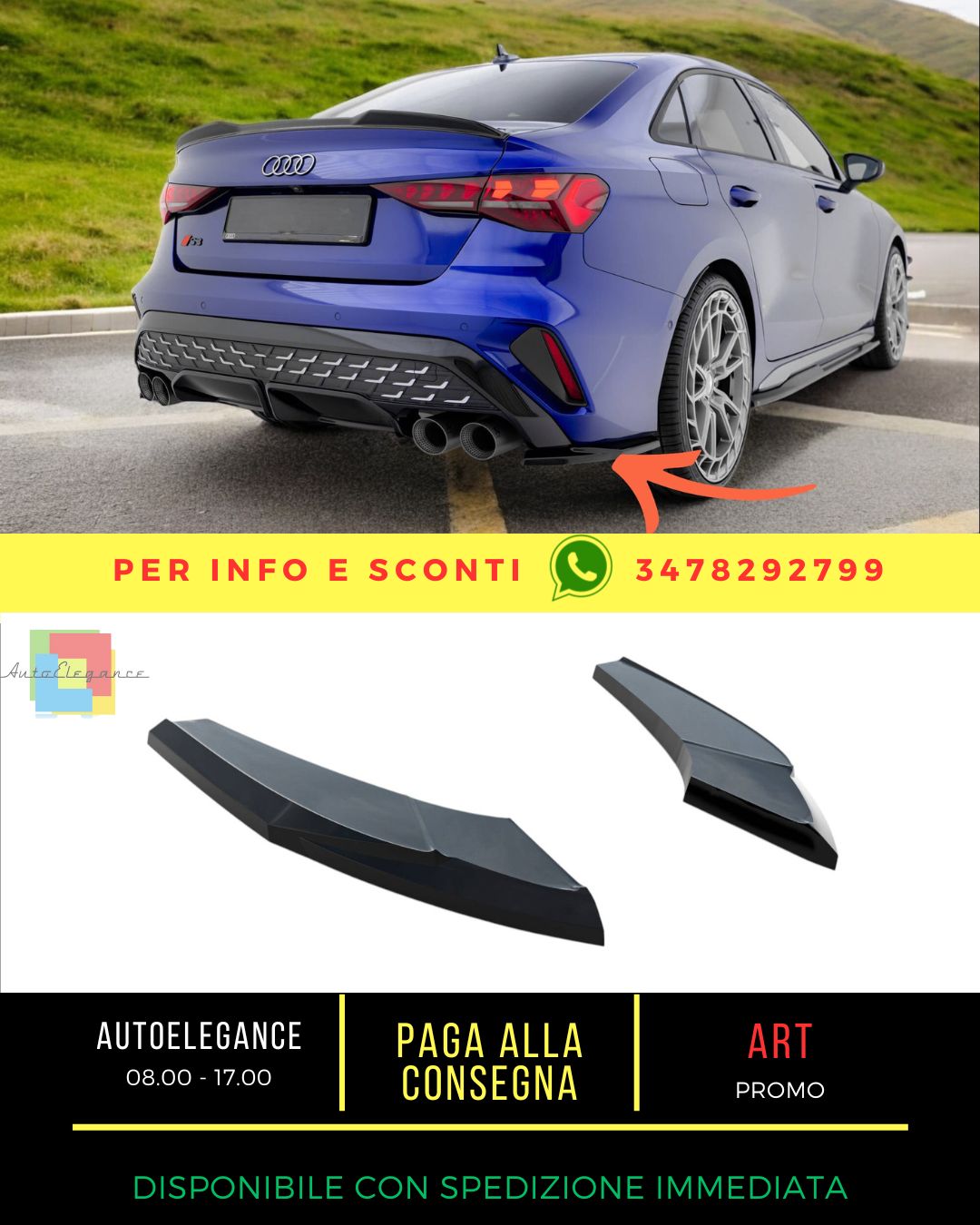 😎Splitter laterali posteriori V.1 adatto per Audi S3 Sedan 8Y Facelift😎