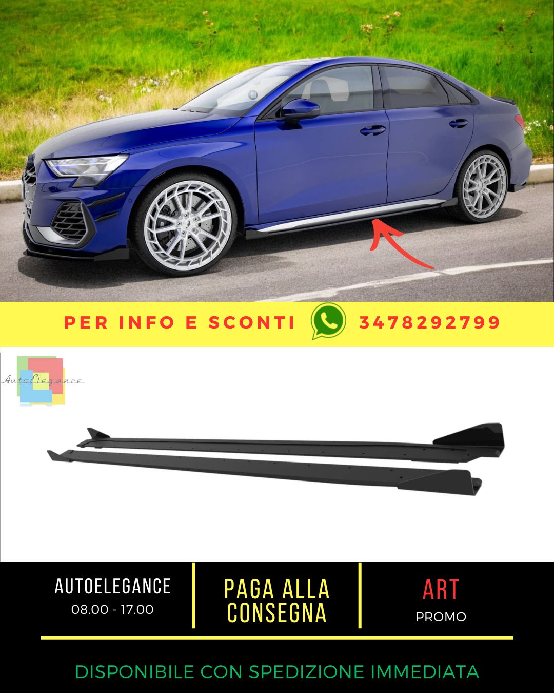 😎Minigonne laterali Street Pro + alette adatto per Audi A3 S-Line Sedan /S3 S😎