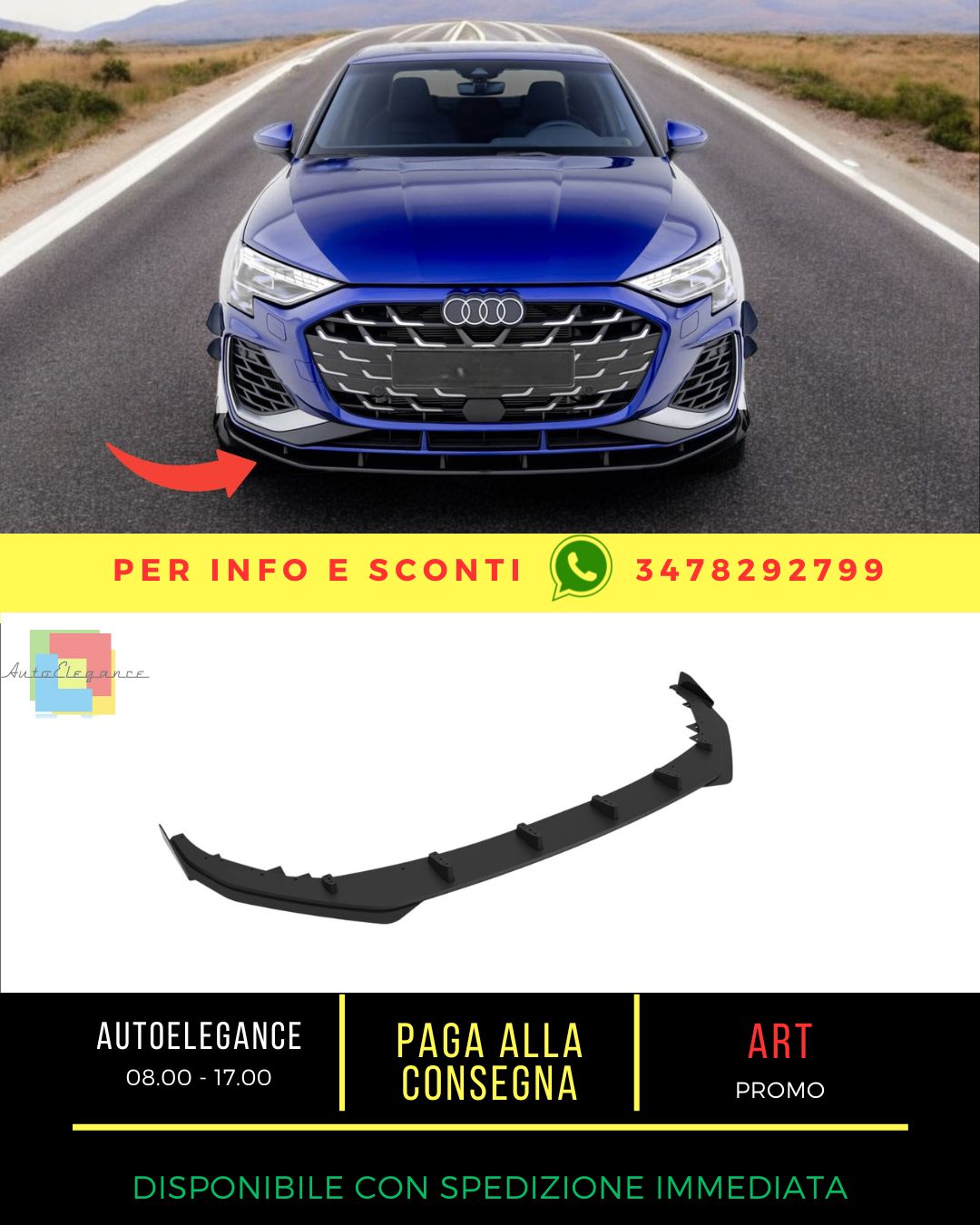 😎Splitter anteriore Street Pro + alette Audi A3 S-Line Sedan / S3 Sedan 8Y😎