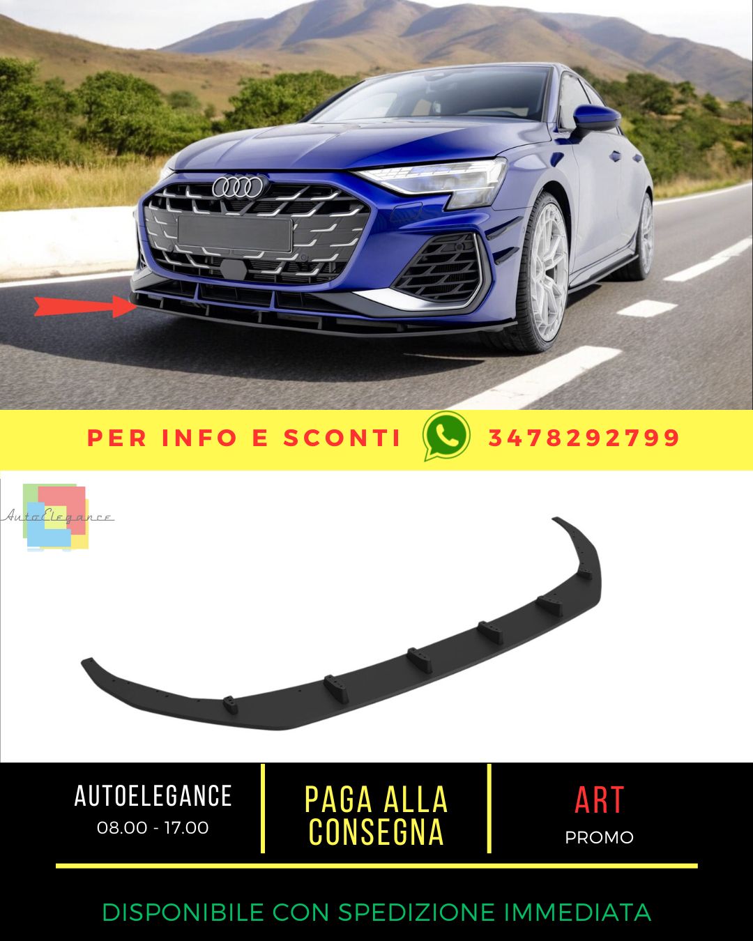 😎Splitter anteriore Street Pro Audi A3 S-Line Sedan / S3 Sedan 8Y Facelift😎