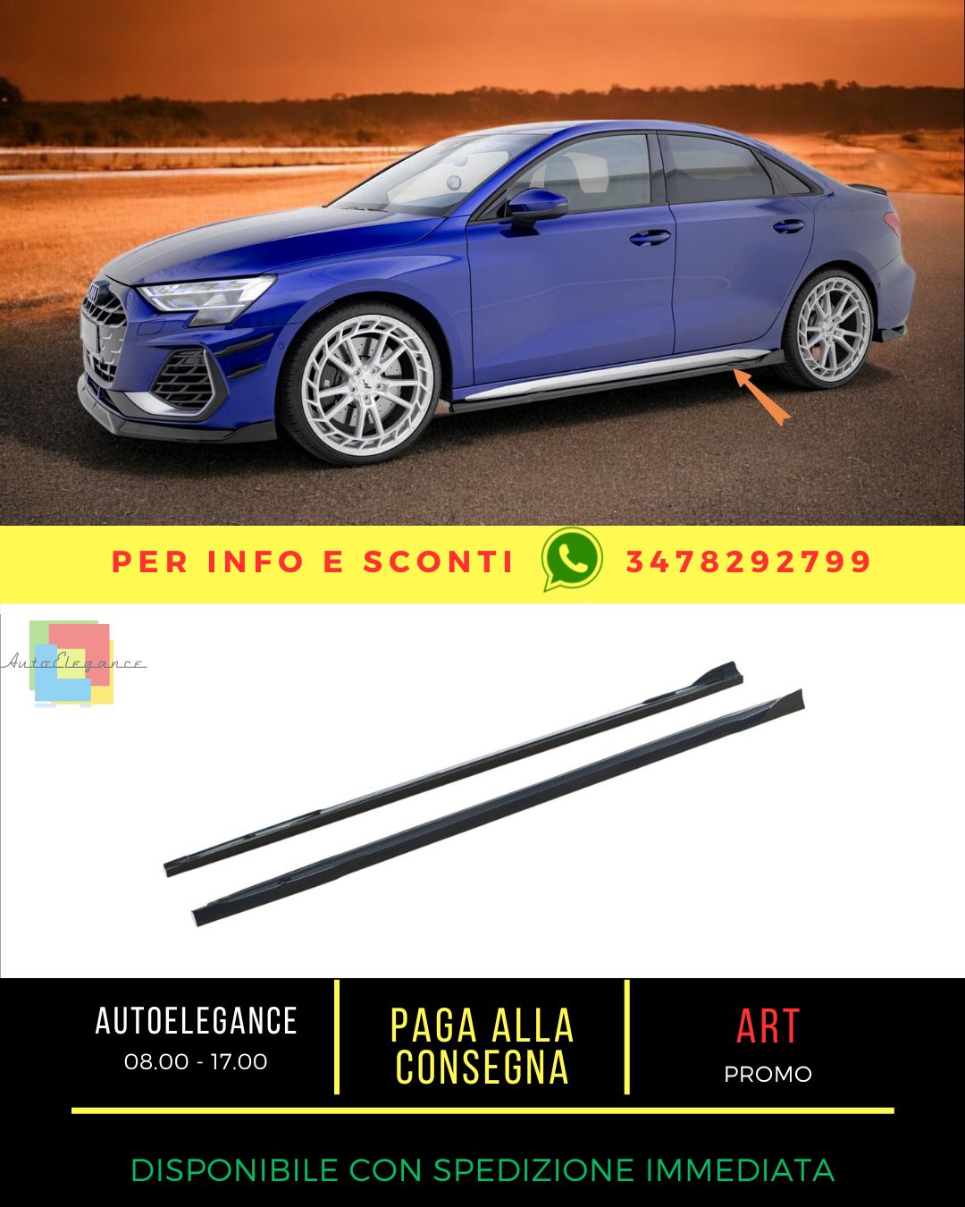 🔥Minigonne laterali V.3 adatto per Audi A3 S-Line Sedan /S3 Sedan 8Y Facelift🔥