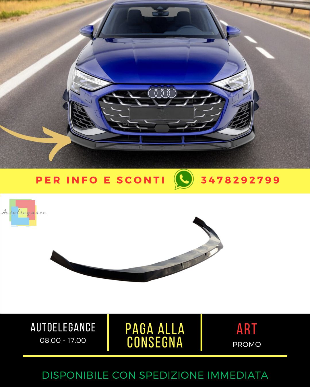 🔥Splitter anteriore V.2 adatto pe Audi A3 S-Line Sedan / S3 Sedan 8Y Facelift🔥