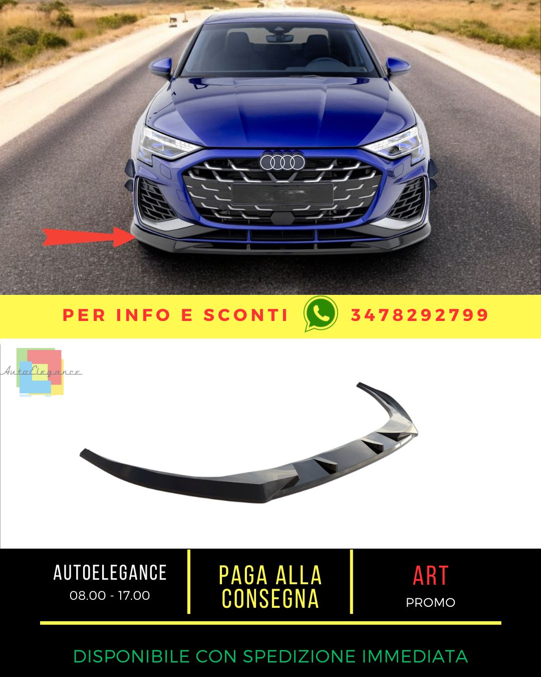 🔥Splitter anteriore V.1 adatto per Audi A3 S-Line Sedan /S3 Sedan 8Y Facelift🔥