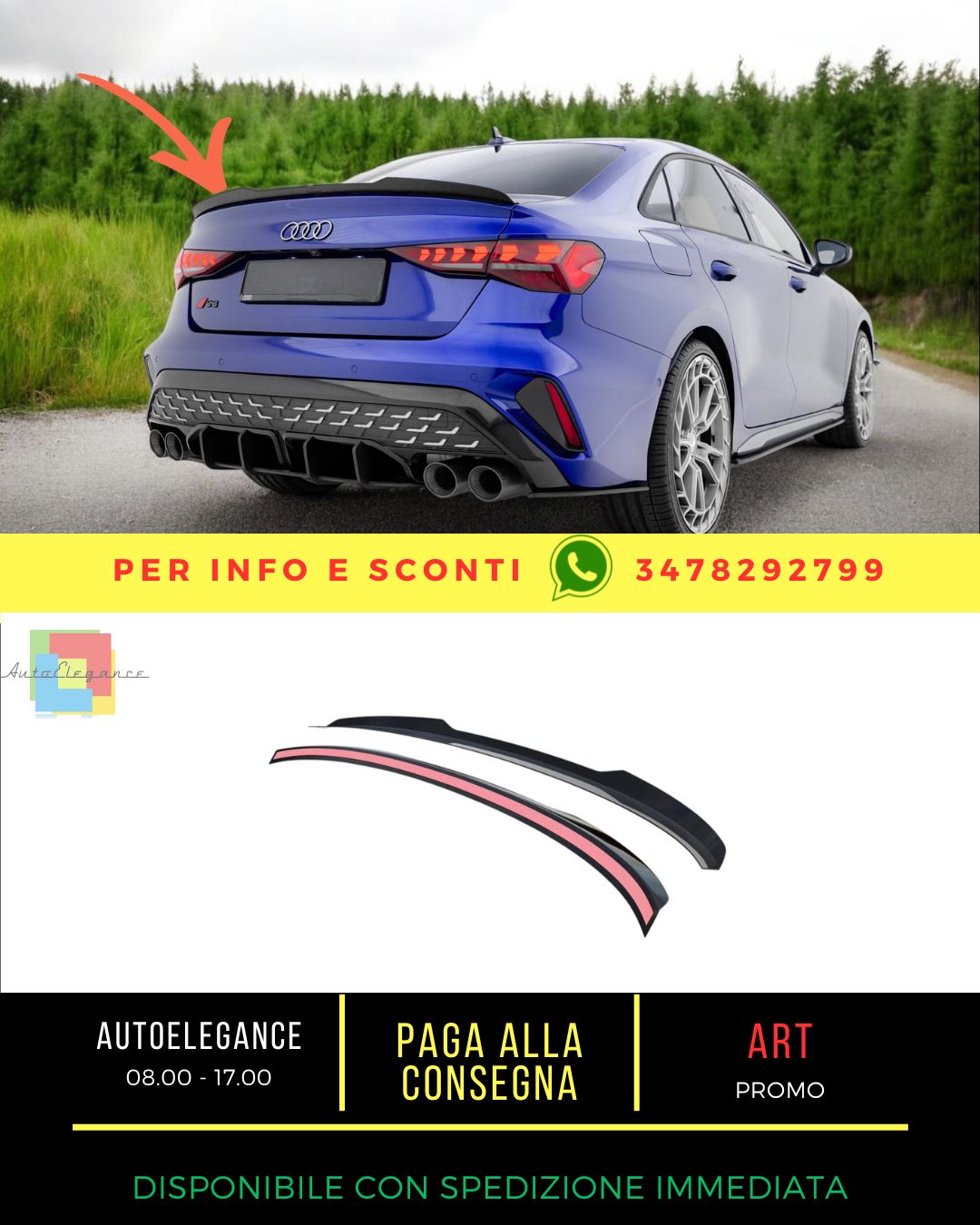🔥Copri spoiler adatto per Audi A3 S-Line Sedan / S3 Sedan 8Y Facelift🔥