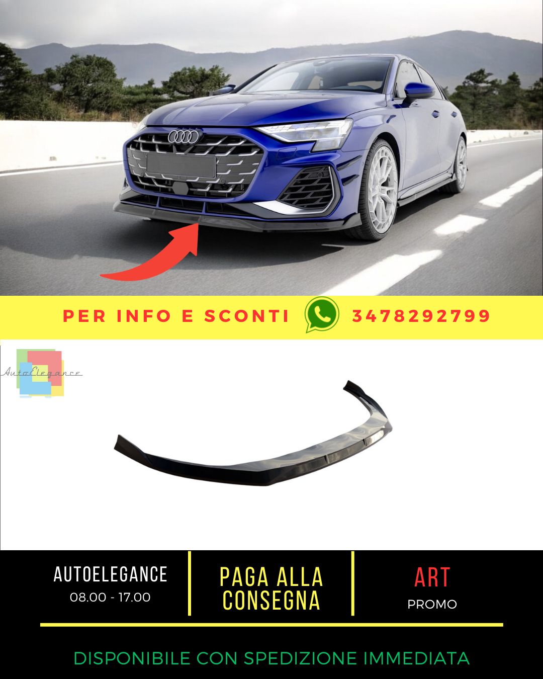 🔥Splitter anteriore V.3adatto per Audi A3 S-Line Sedan / S3 Sedan 8Y Facelift🔥