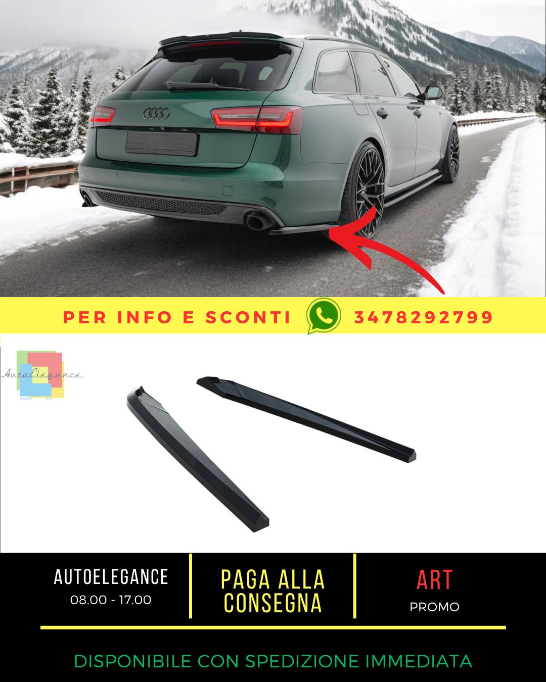 🔥Splitter laterali posteriori V.2 adatto per Audi A6 S-line Avant C7🔥