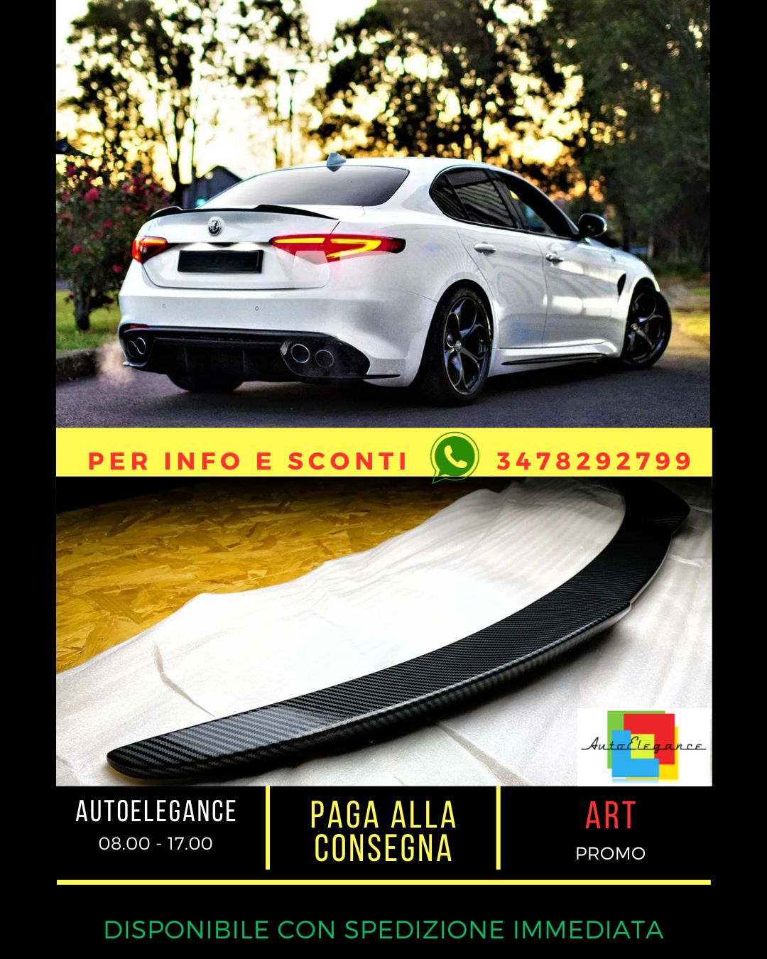 😎Carbon Fiber Rear Spoiler Fit For Alfa Romeo Giulia 952😎