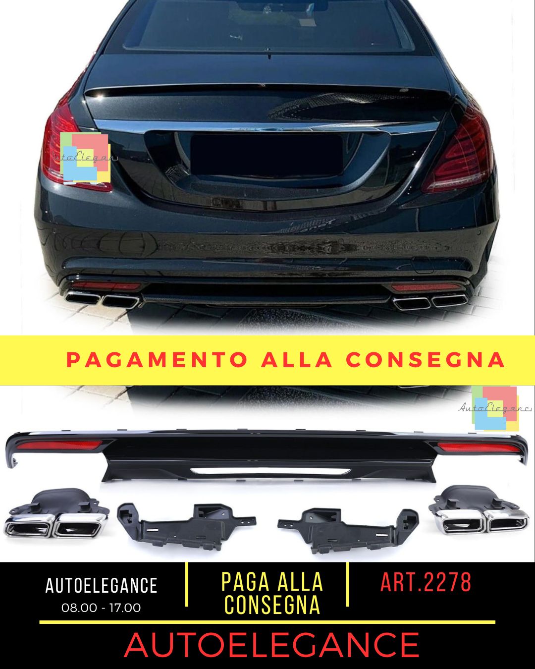 ART.2282 DIFFUSORE CLASSE S W222 13-17 NERO LUCIDO + TERMINALI CROMATI