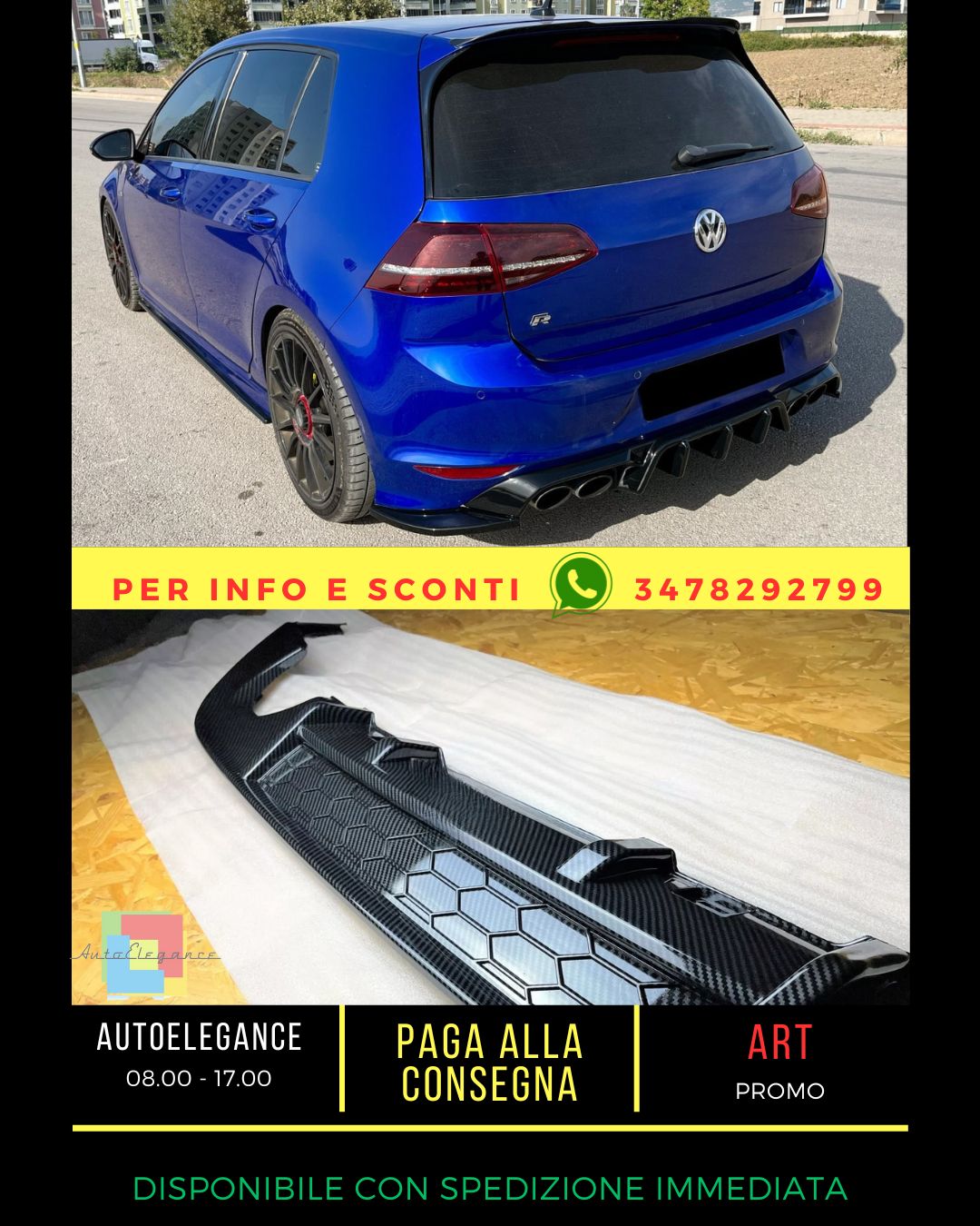 😍Carbon Fiber Diffuser Fit For VW Golf TSI TDI MK7 2013-16😍