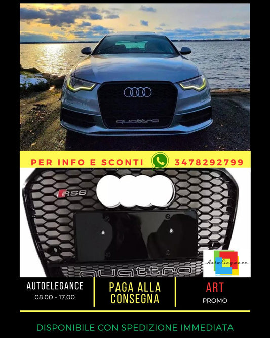 💯Glossy Black Honeycomb Grille Fit For Audi RS6 Style A6 S6 C7 13-15💯