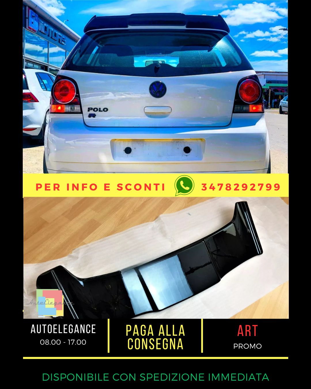 ⚡Glossy Black Spoiler Suitable For Polo MK4 9N Batman Style Wing Lip 20⚡ 