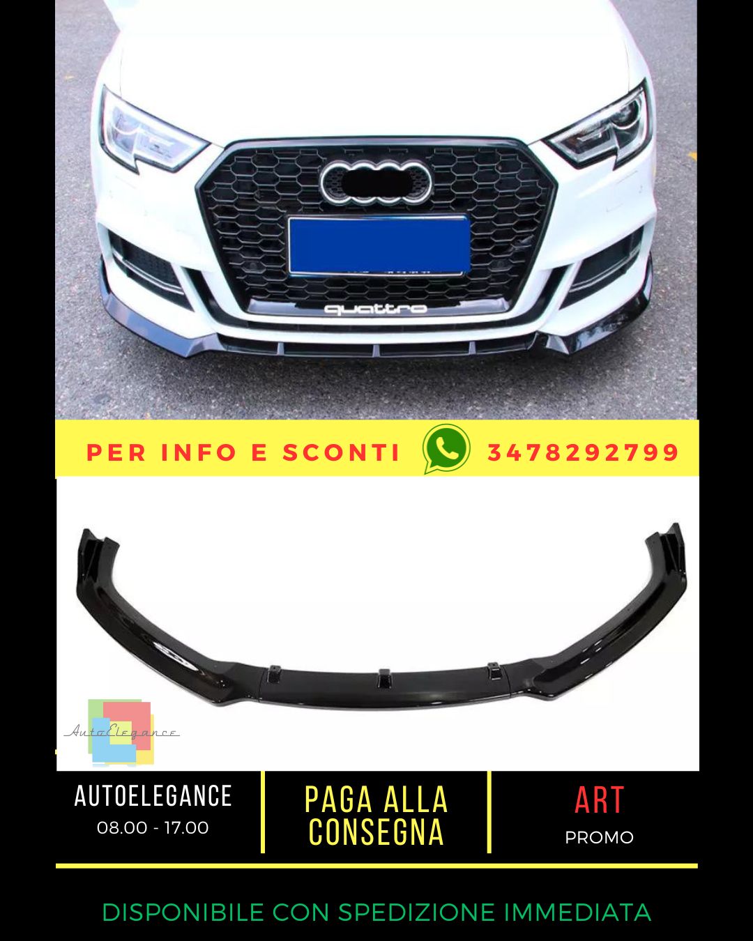 🤍Glossy black splitter suitable for Audi A3 S3 S Line 8V 17-20🤍 