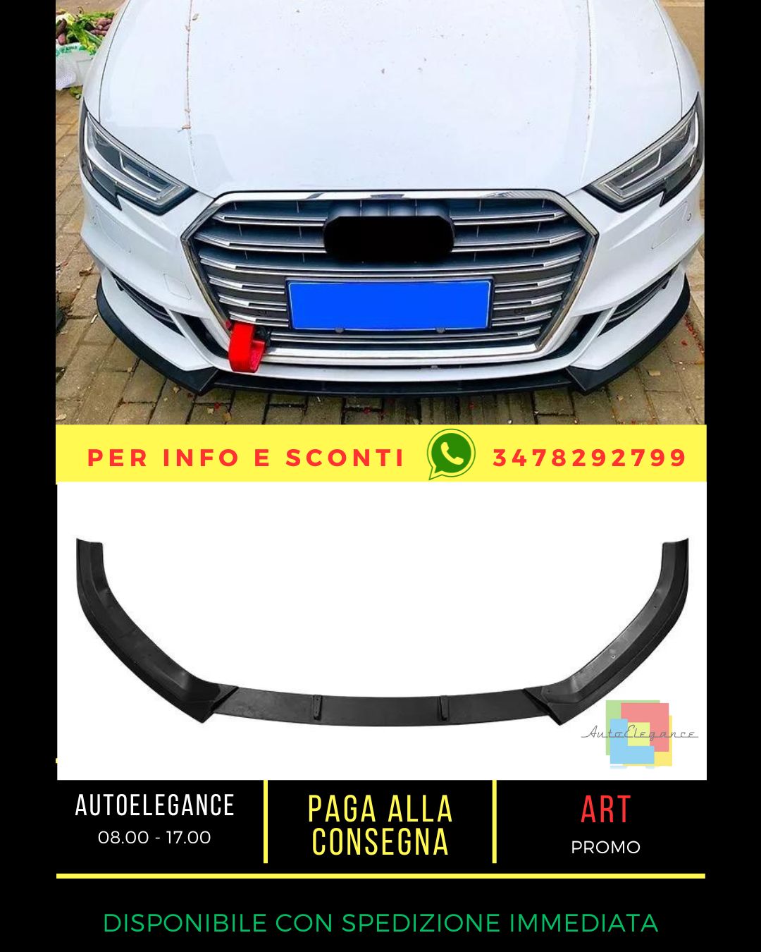 Kit splitter nero lucido adatto per Audi A3 S3 S Line 8V Gloss 17-20