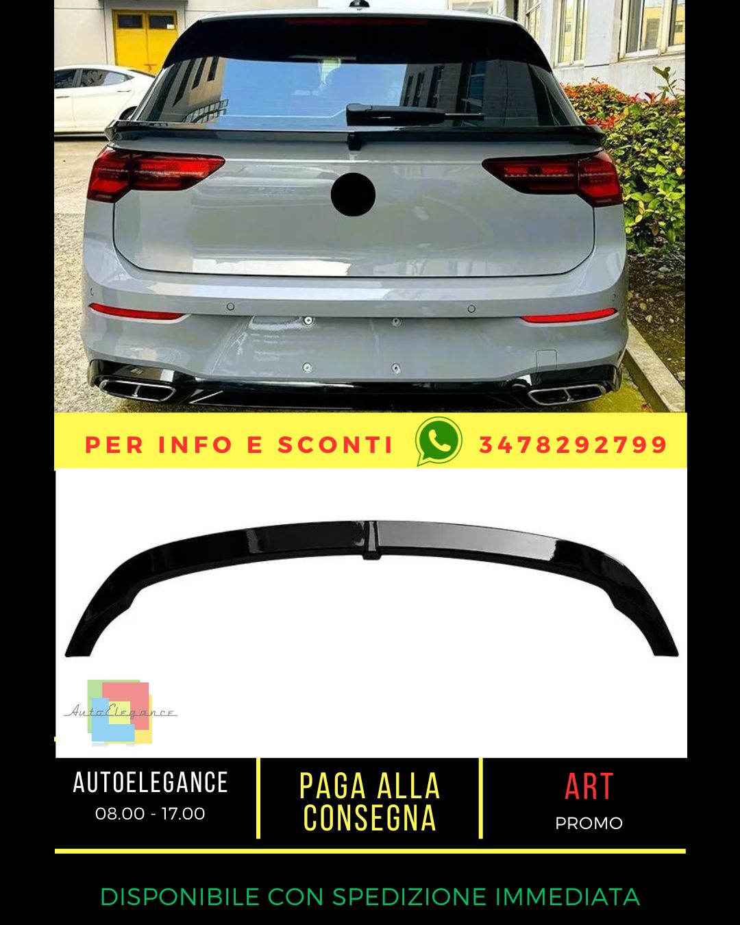 😎Glossy Black Spoiler Kit Suitable For VW Golf MK8 GTD GTI R TS😎