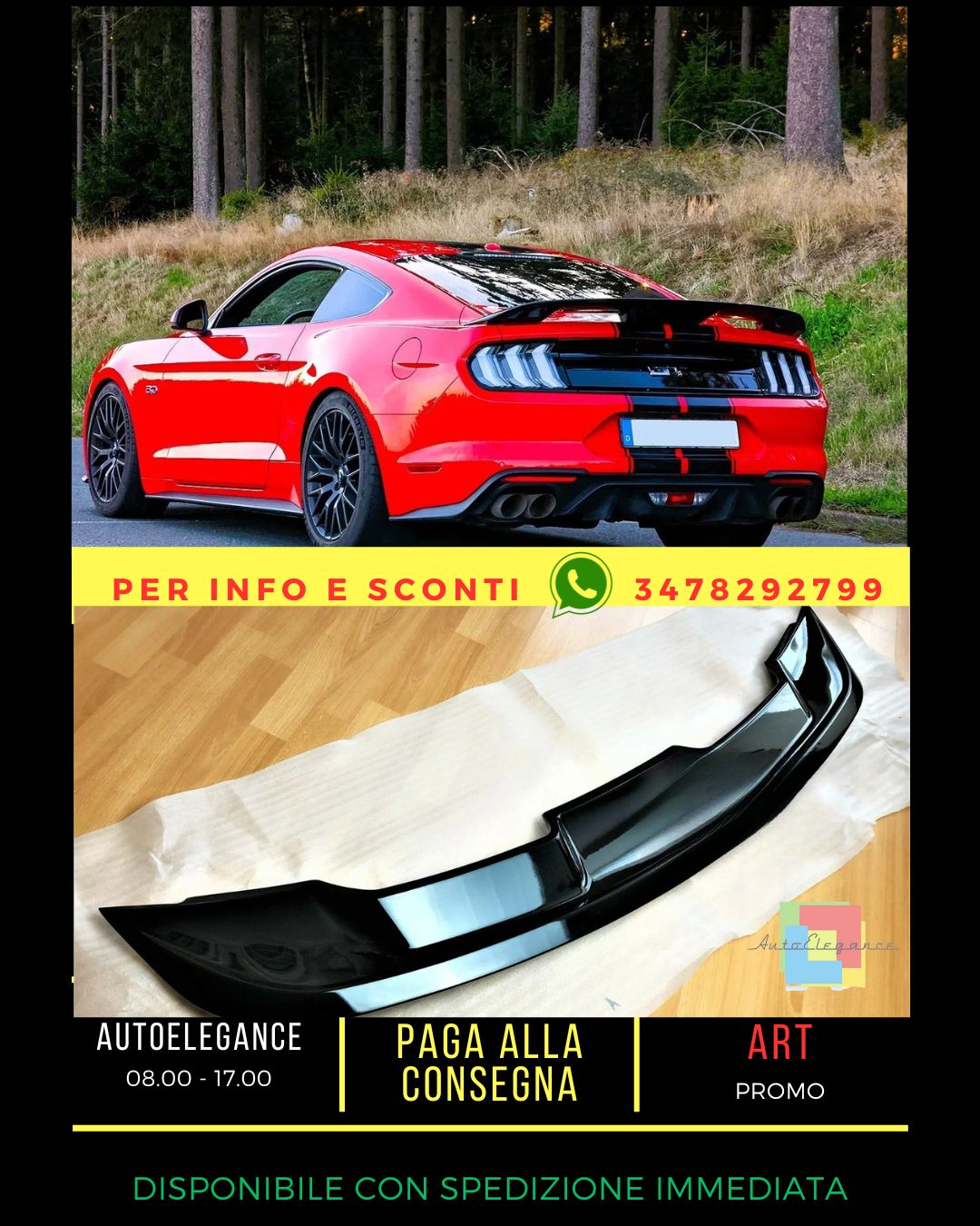 💎KIT Spoiler Nero Lucido adatto per Ford Mustang Shelby GT500 Style💎