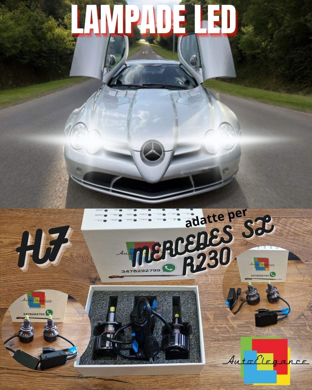 Lampade LED H7 per Mercedes SL R230 Luci ANABBAGLIANTI CANbus 6500K 12000 Lumen